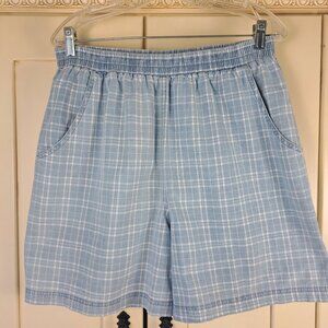 Original TY Wear Blue White Plaid Cotton Elastic Waist Vintage Shorts Sz 14